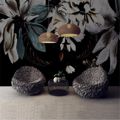 Milofi custom photo wallpaper 3D printing Nordic minimalist hand-painted flowers black bedroom background wall