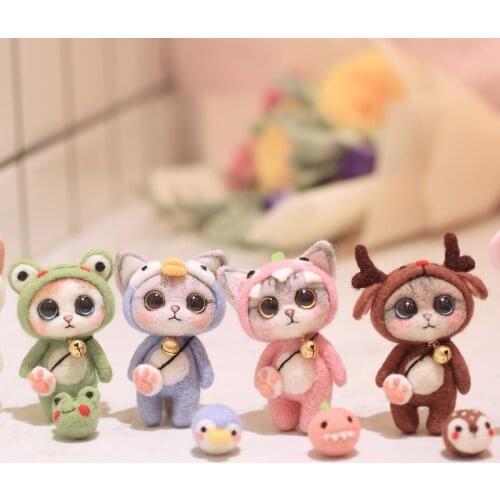 Cute Cat Wool Felt Doll Craft DIY Non Finished Poked Set Handcraft Kit Needle Felting Keychain Material Pack