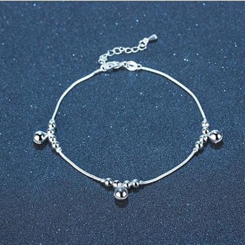 Fashion 925 Silver Chain Anklets for Women Party Bead Bell Ankle Bracelet Foot Jewelry Girl Best Gifts