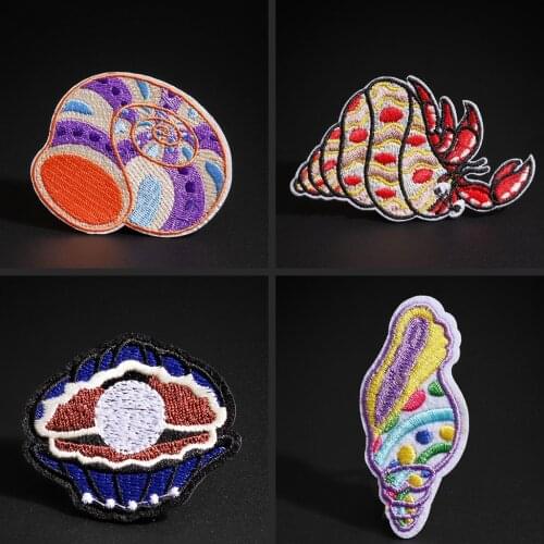 Marine animal embroidered patches conch hermit crab Mussel DIY decoration ironing on the clothes Badge Accessories