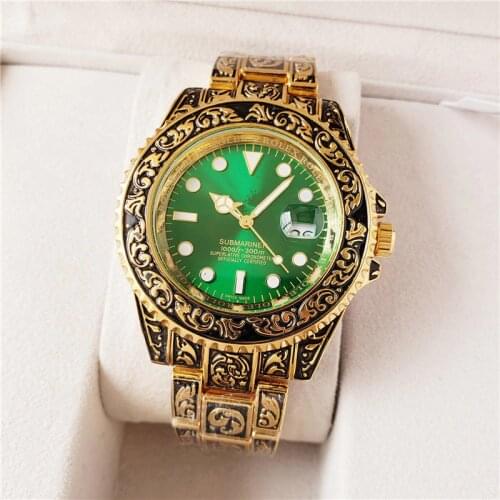 Mens Big Brand Watches Luxury Unique Hip Hop Water Ghost Carved Golden Date Gifts Business Quartz Watch Relogio Masculino Ouro