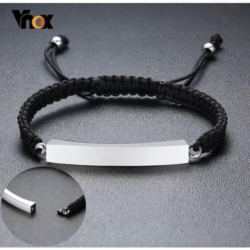 Vnox Casual Women Black Rope Chain Urn Bracelets for Men Can Be Open Stainless Steel ID Accessory