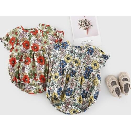 New summer thin baby one-piece baby girl Korean version of the colorful full-print small flower romper newborn romper