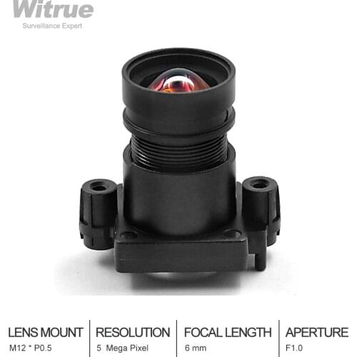 Witrue CCTV Lens 5 Megapixel 6mm M12 * P0.5 F1.0 with IR filter Full Color Day and Night for Security Cameras