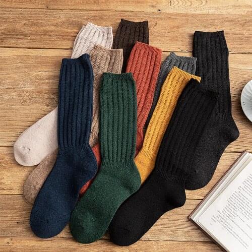 Solid Color Cotton Socks Autumn/Winter Warm Womens Socks Soft Comfortable Knitted Girls Casual Socks Middle Long Female