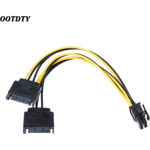 OOTDTY Dual 15Pin SATA Male To 8Pin(6+2) PCI-E Male Video Card Power Supply Cable 20cm