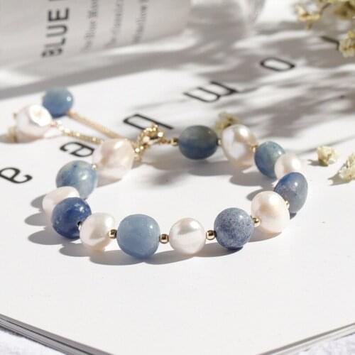 Wholesale 2pcs Blue Aventurine Women Bracelets With White Freshwater Pearl Bracelet Fine Pearl Jewelry For Lady