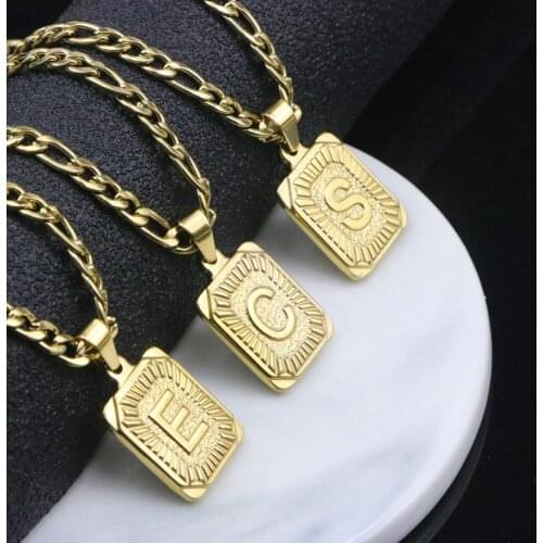 Stainless Steel Initial Letter Necklace ,Plated Gold Rectangle Waterproof Pendant Charm - Jewelry, Bridesmaid Gi