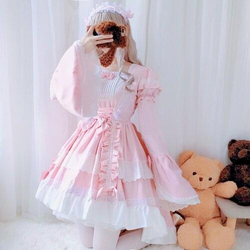 Cosplay lolita maid sweet lolita dress princess dress lace bowknot flare sleeve swallowtail victorian dress kawaii girl costume