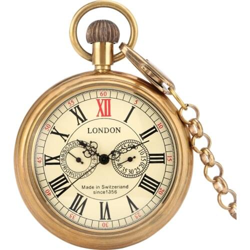 Luxury Brass Copper Automatic Mechanical Pocket Watch Antique Pendant Pocket Clock High Grade Gifts for Men
