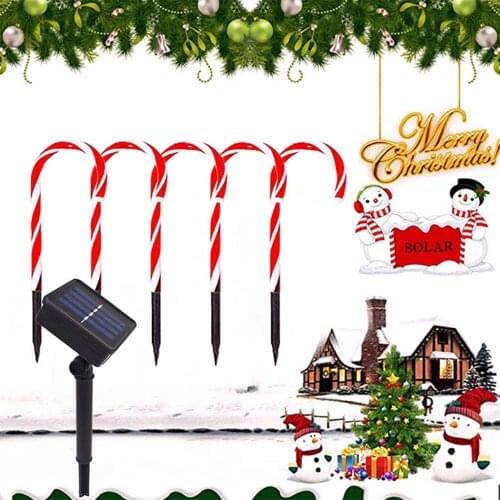 5pcs/lot LED Warm white solar Christmas Cane Light Outdoor Waterproof Garden Lighting Path lamp Lawn luz for Holiday lights
