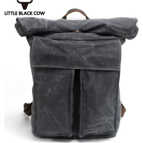 Bags Vintage Street Men Waterproof Waxed Canvas Travel Man Backpack Large Capacity Basic Roll Top Military Bag Male Outside