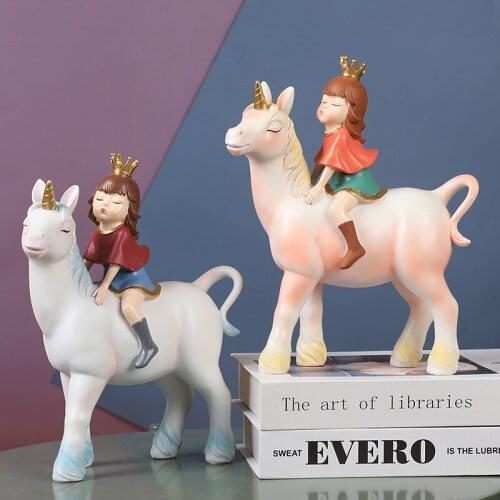 Nordic Creative Resin Little Girl Riding Sculpture Ornaments Living Room Desktop Crafts Home Decoration Accessories Wedding Gift