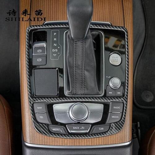 Car Styling Carbon Fiber Console Gear Shift Panel Frame Cover Sticker and decals Trim Strips For Audi A6 C7 Interior Accessories