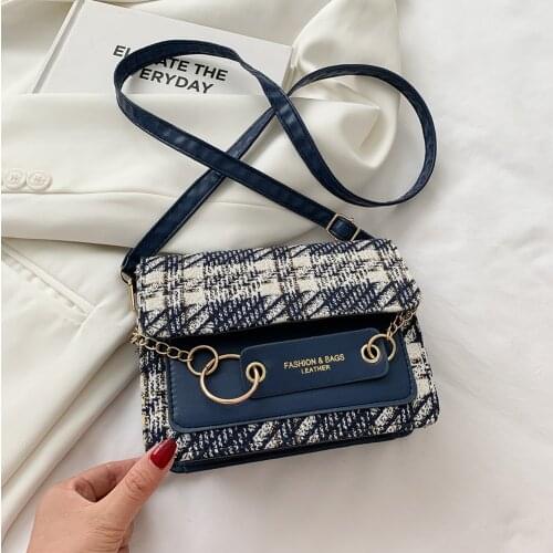 Fashion Women Plaid Printing Hit Color Shoulder Crossbody Messenger Bag Casual Ladies Jacquard Canvas PU Leather Small Handbags