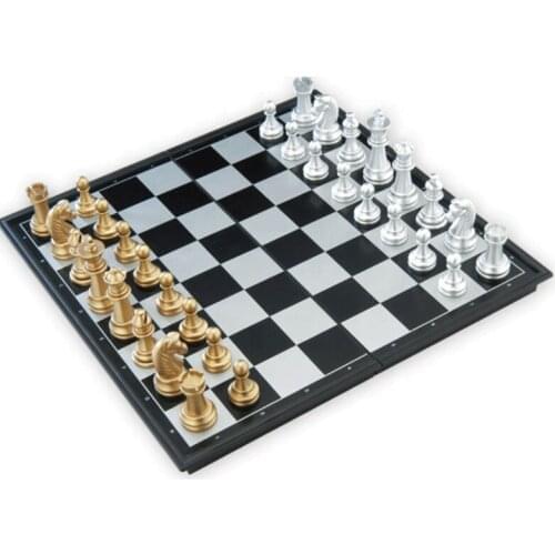 Super Big Home International Chess Set Magnetic Foldable Board With Golden Silver Chess set