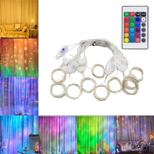 16 Colors RGB LED Curtain Light String Fairy Garland New Year 2022 Home Decor Christmas Party Bedroom Wedding Navidad Decoration