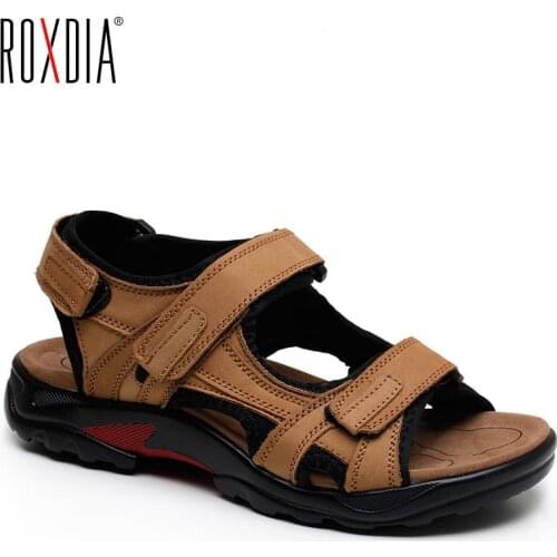 ROXDIA New Fashion Breathable Men Sandals Genuine Leather Summer Beach Shoes Men Slippers Causal Shoes Plus Size 39-48 RXM006