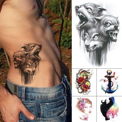 Waterproof Temporary Tattoo Sticker Sketch wolf heads pattern animals Water Transfer body art flash fake tatoo