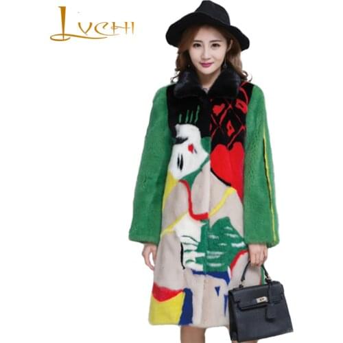 LVCHI 2019 Womens fur Coats Sleeping Beauty New Design Midi natural fur coat Fashion sheath Bodycon Slim mink clothes for women