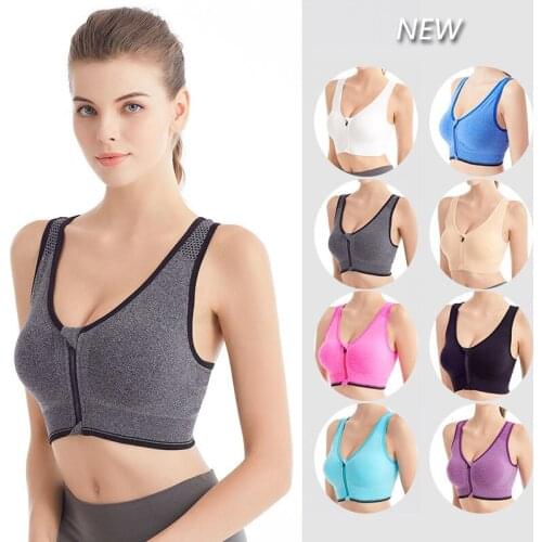 Women Front Zipper Sports Bra Plus Size Push Up Fitness Top Bras Moisture-wicking Gym Workout Running Yoga Breathable Underwear