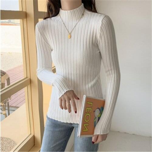 2020 Sweater Womens Fashion Autumn Slim-fit Turtleneck Sweater Soft Solid Slim Pullovers Female All-match Knitted Sweaters