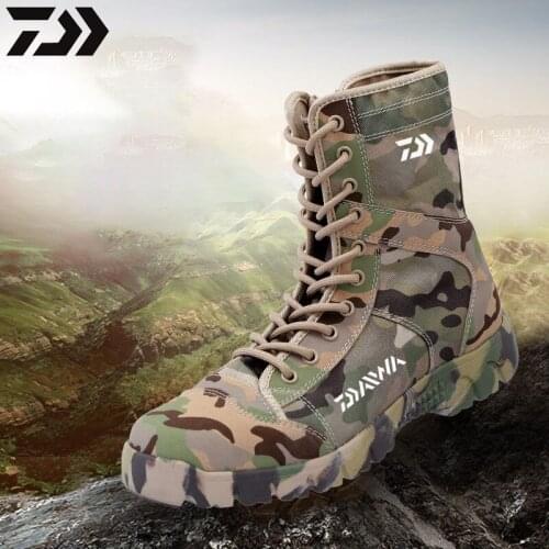 2021 Daiwa Summer Outdoor Men Shoe Fishing Boot High Leather Combat Boots Waterproof Non-slip Wearable Fishing Trekking Sneakers