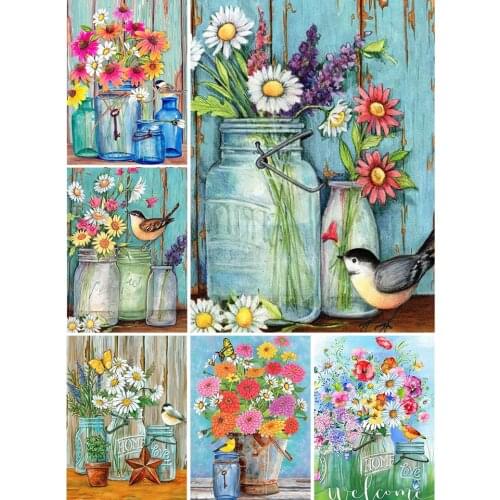 5D DIY Diamond Painting Bird Flowers in Cup Cross Stitch Kit Full Drill Embroidery Mosaic Art Picture of Rhinestones New Arrival