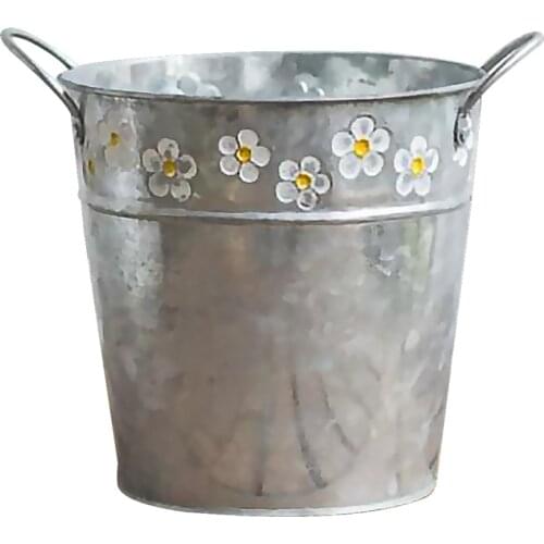 Flower Bucket Garden Plant Pot Home Decoration Iron Balcony Rustic Gardeging Holder Portable Fashion Yard Retro Metal Table Vase