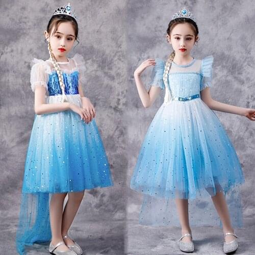Kids Princess Elsa Dress for Baby Girls Snow Queen Cosplay Costume Children Christmas Party Tutu Dresses Gradient Sequin Clothin