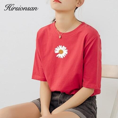 Hirsionsan Floral Print T Shirt Women 2020 New Korean Aesthetic Oversized Cotton Tshirts Harajuku Soft Casual Tops Sweet Tees