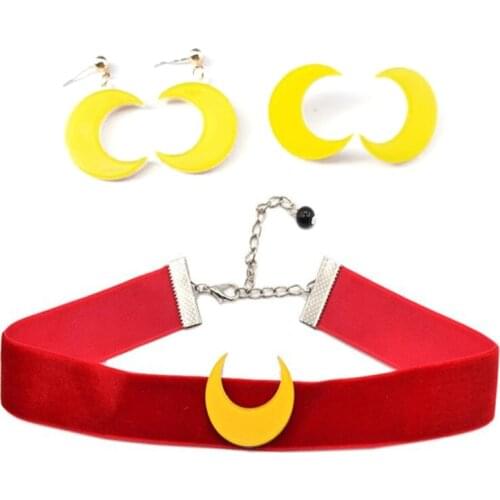 Anime Sailor Moon Choker Necklace Red Ribbon Moon Clavicle chain for Women Girl Cosplay Jewelry Daily Wear Beautiful Accessories