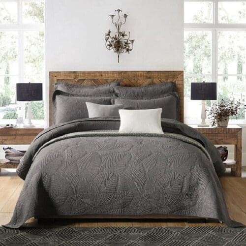 CHAUSUB Gray Bedspread Cotton Quilt Set 3pcs Solid Embroidered Quilts Bed Cover Sheets King Queen Size Summer Coverlet Blanket