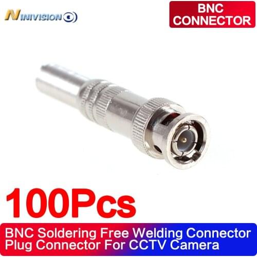 100pcs/lot BNC Male Connector for RG-59 Coaxical Cable, Brass End, Crimp, Cable Screwing, CCTV Camera BNC connector