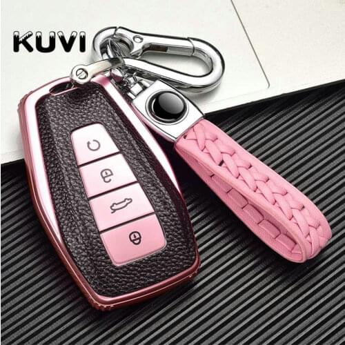 Leather Car Remote Key Case Cover For Geely Coolray Atlas Boyue NL3 Emgrand X7 EX7 SUV GT GC9 Borui Auto Key Protect Holder