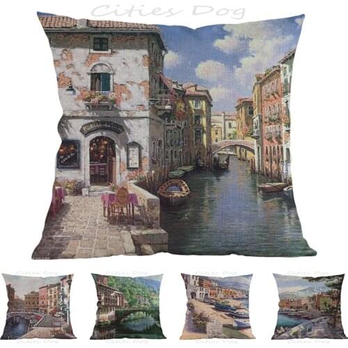 Art of color painting in Venice 45*45cm square pillow case Cushion cover bar sofa pillow cushions covers