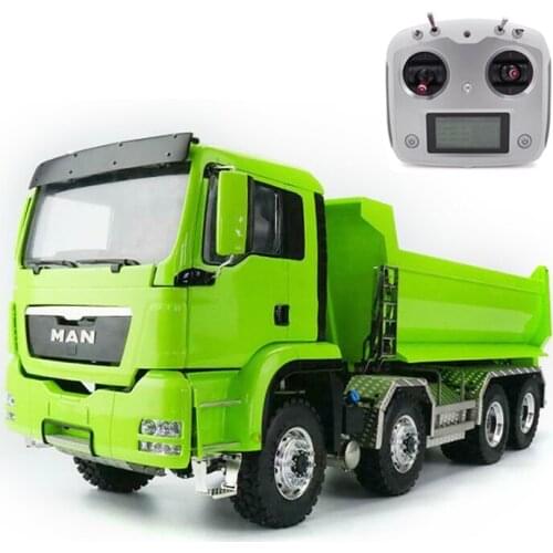 1/14 Scale LESU 8*8 Hydraulic MAN Painted Green Tipper Dumper Truck Model Metal Chassis Light Sound Radio THZH0355-SMT5
