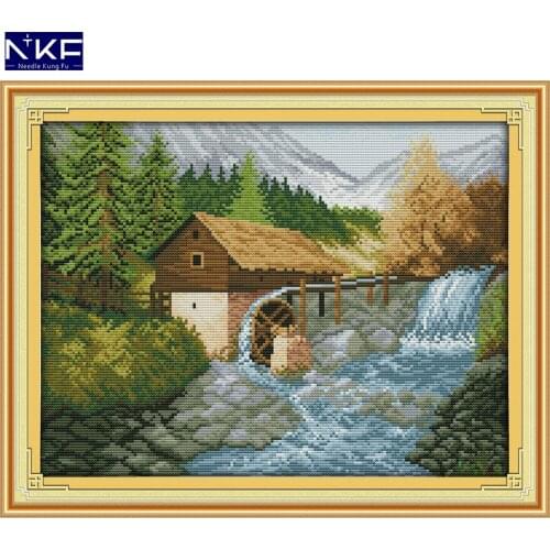 NKF Bridge River Stamped Cross Stitch Pattern DIY Kit Needlework Embroidery Sets Chinese Cross Stitch for Home Decor