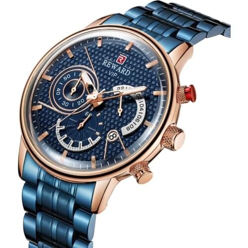 Mens Watches Top Brand Luxury REWARD Quartz Watch Men Chronograph Full Steel Sports Watches Army Military Watch Male Date Clock