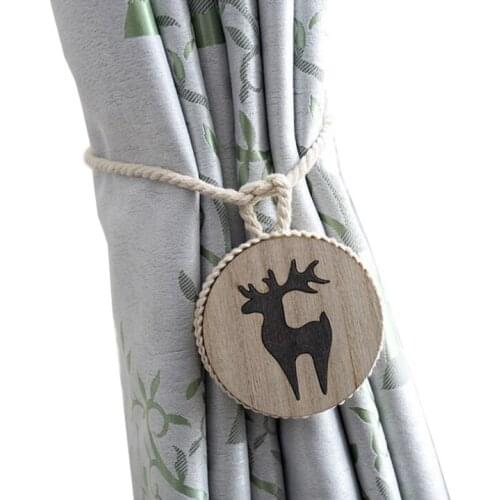 Nordic Style Cotton Rope Handmade Round Wooden Curtain Decoration Magnet Wapiti Curtain Buckle Window Holder Accessories LFB879