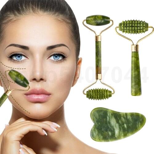 NEW Jade Stone Facial Massage Roller Face Eye Face Neck Natural Massager Guasha Scraper Thin Lift Beauty Slimming Tools Boxed