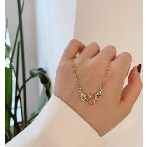 2020 Fashion Stainless Steel Angel Wing Pendant Necklaces for Women Girl Gold Color Titanium steel Choker Necklace