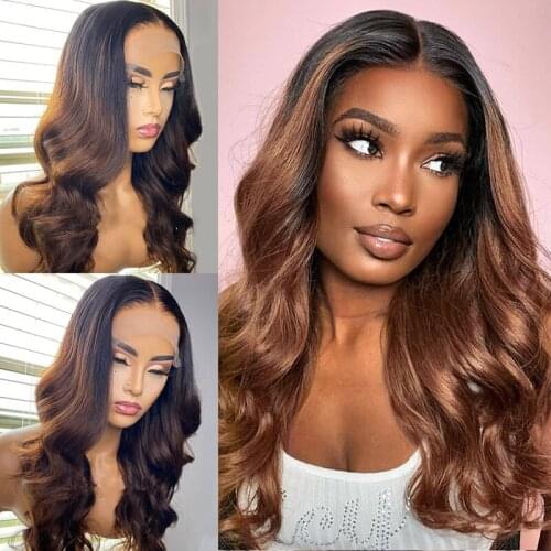 1B/30 Ombre Lace Front Human Hair Wig Brown Lace Front Wig Wavy Peruvian Lace Closure Wig T Part Lace Wig With Baby Hair 180