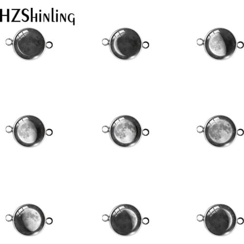 14mm 20mm two hooks Round Glass Cabochon Moon Pattern Stainless Steel Pendant Charms Jewelry Accessories