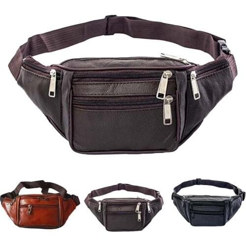 Waist Pack Men Fashion Multifunction Fanny Pack Solid Color Multi Pockets Zip Faux Leather Shoulder Waist Bag Mobile Phone Bag