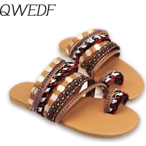 Sandals women Pearl Flat Bohemian Style Casual Sandals Slippers Beach Shoes Round Toe Flat fashion girs Non-slip slippers WY-09