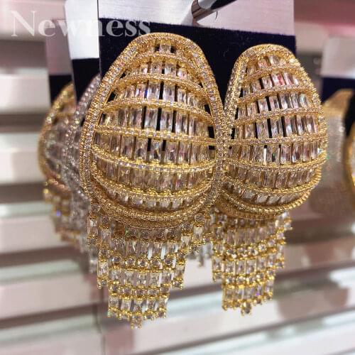 Newness Luxury Trendy Super Full Cubic Zircon Big Hoop Earrings For Women Wedding DUBAI Bridal Square Circle Hoop Earrings