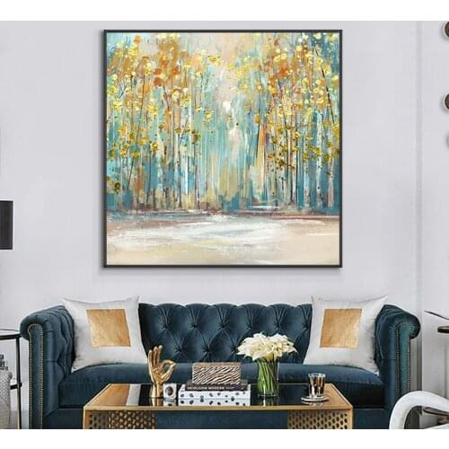 Modern Abstract Golden Trees Oil Painting On Canvas Print Nordic Poster Wall Art Picture For Living Room Home Decor No Frame