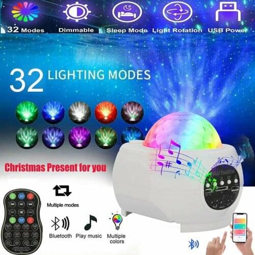 LED Watermark Starry Sky Projector Night Light Bluetooth Speaker Sound Control Projection Lamp Kids Gift Lamp w/ Remote Control