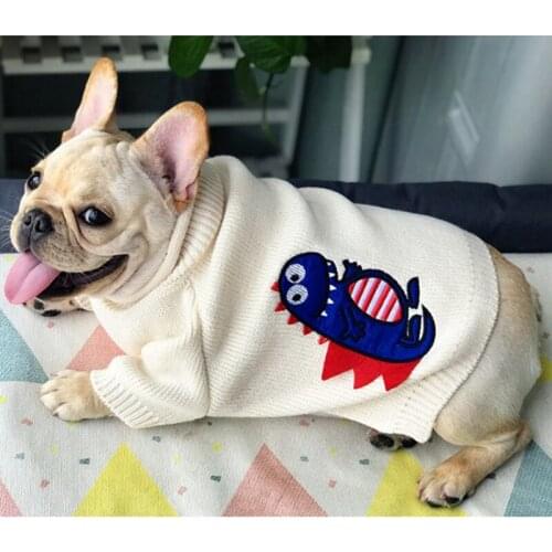 Pet Dog Cute Little Dinosaur Printed Sweater Winter French Bulldog Knitted Sweater Schnauzer Corgi Keep Warm Clothes Pet Costume